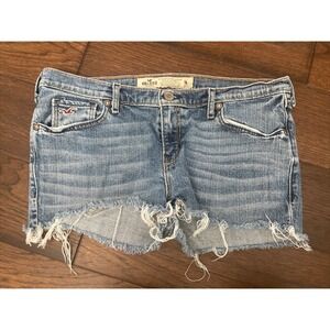 Hollister Women's Denim Shorts Size 9‎ Waist Distressed Mid Rise Cut Off